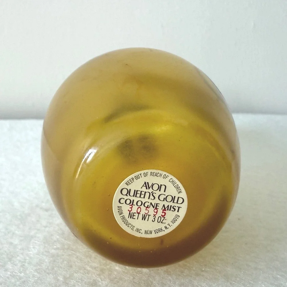 Vintage Avon Queen's Gold Cologne Mist Bottle 3 oz‎ Amber Glass Empty